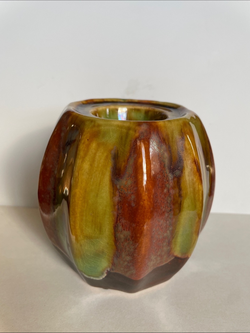 Glazed Ceramic Accent Vase in Green and Brown
